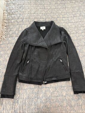 Bohme Black Faux Leather Asymmetrical Zip Moto Jacket
